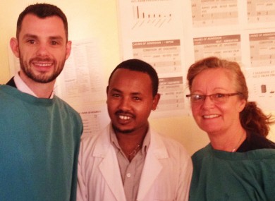 VSO Director Malcolm Quigley (right), Dr. Lemesgnieu, head of one of the NICUs, and Paediatric Nurse Patricia Doyle.