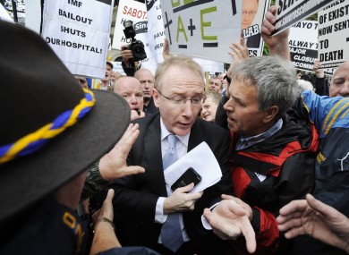 Fine Gael's Frank Feighan making his way through the crowds at a protest in 2011 against the changes in the hospital.