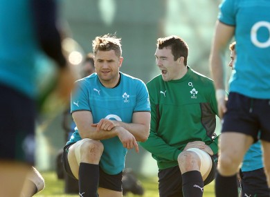 Jamie Heaslip and Peter O'Mahony in training.
