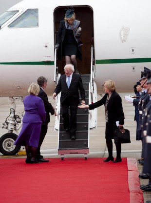 Michael D Higgins arrives at Heathrow Airport yesterday evening.