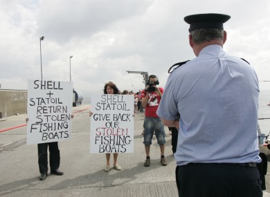 Locals and Shell to Sea protestors show a display for support at the fish port of Ballyglass in Co. Mayo.