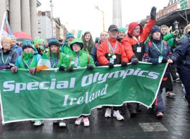 Representatives of Special Olympics Ireland participate in the 'Peoples Parade' ahead of the main St Patrick's Day Parade in Dublin.