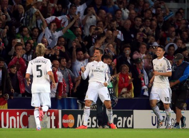 Cristiano Ronaldo celebrates his second goal during Tuesday's Super Cup final.