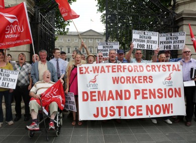 Former Waterford Crystal workers outside the Dáil in 2013.