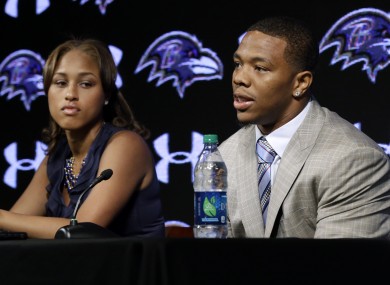 Ray and Janay Rice at a press conference after his initial suspension.