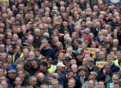 Farmers protesting outside Leinster House.