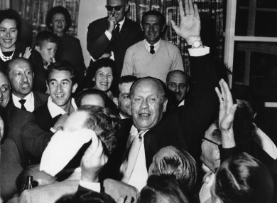 Oskar Schindler, centre, with Holocaust survivors in 1962.