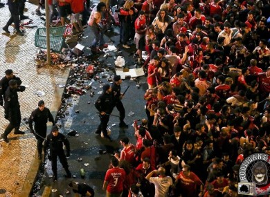 Riots taking place in Lisbon last night.