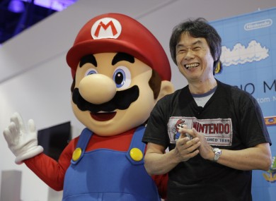 Mario and its creator Shigeru Miyamoto at the launch of Mario Maker at E3 last June