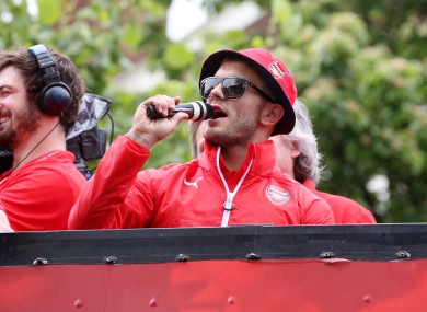 Wilshere addresses fans during their FA Cup victory parade through London.
