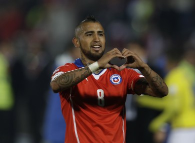 Chile's Arturo Vidal celebrates after scoring a penalty kick