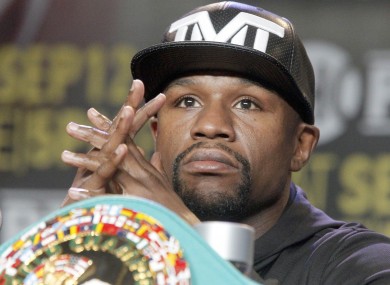 Floyd Mayweather at a press conference for his upcoming fight against Andre Berto.
