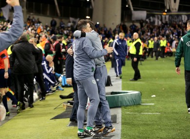 Roy Keane, left, and Martin O'Neill embrace as Ireland confirm their qualification for Euro 2016 with victory against Bosnia-Herzegovina last month.