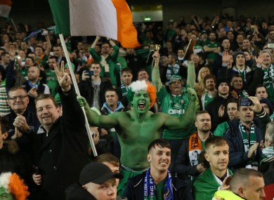 Ireland fans pictured during the Bosnia playoff at the Aviva Stadium.
