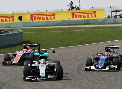 Lewis Hamilton's Mercedes after sustaining damage to the front wing in China