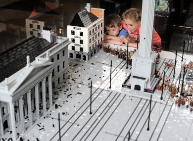 A 50,000 piece lego sculpture of the GPO, Nelon's Pillar and O'Connell St on display at the GPO.