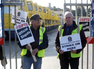 Dublin Bus Drivers Strike. Pictured (LtoR) Driver Domhnaill Farrelly (24years a driver) and Ed Kaerney (21 years a driver) Dublin Bus Drivers outside the Donnybrook Depot during the second round of 48-hour bus strikes.