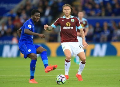 Jeff Hendrick (right) with Leicester's Daniel Amartey.