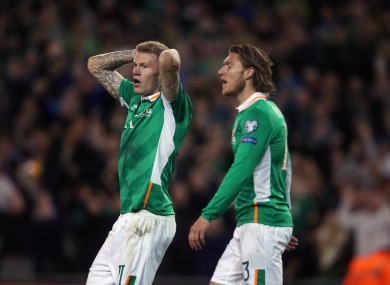 Republic of Ireland's James McClean (left) reacts after his goal is disallowed last night.