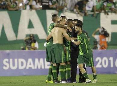 Chapecoense players celebrate their Sudamericana semi-final victory over Argentina's San Lorenzo last week.
