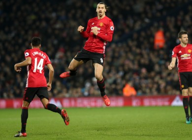 Manchester United's Zlatan Ibrahimovic celebrates scoring his side's second goal of the game.