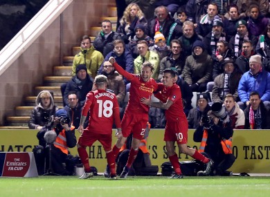 Lucas celebrates his first-half goal.