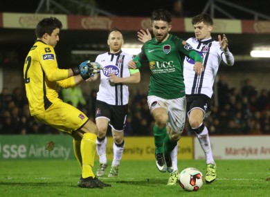 Maguire, pictured here playing against Dundalk in the President's Cup final, has two goals in two league matches this season.