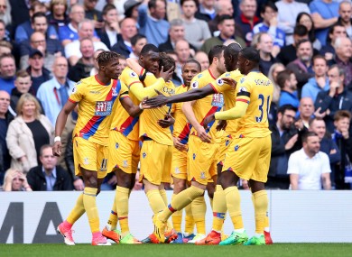 Crystal Palace's Christian Benteke (second from left) celebrates after scoring their second goal with his team-mates.