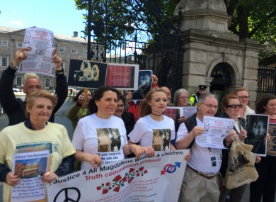 Protesters outside the Dáil yesterday calling for a truth commission into Magdalene Laundries.