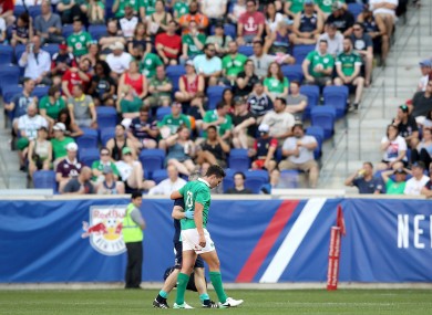 Joey Carbery leaves the field in New Jersey.