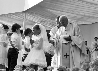Glasgow children taking their first Holy Communion from Pope John Paul II at Bellahouston Park, Glasgow in 1982