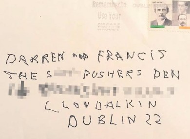 The envelope sent to Cllr Francis Timmons.