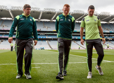 Kerry boss Éamonn Fitzmaurice with Johnny Buckley and Bryan Sheehan before the Mayo replay.
