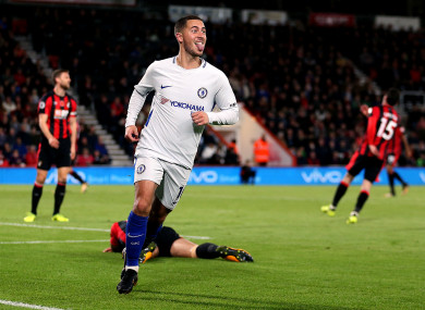 Eden Hazard celebrates giving Chelsea the lead.