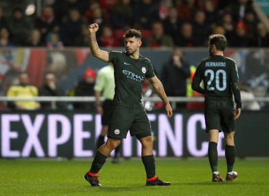 Manchester City's Sergio Aguero celebrates scoring his side's second goal of the game.