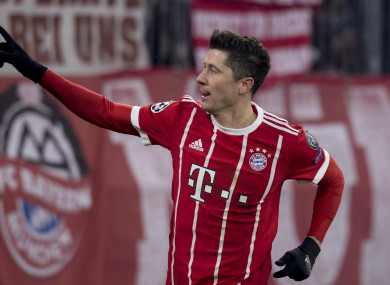 Bayern's Robert Lewandowski celebrates after scoring his side's fourth goal.