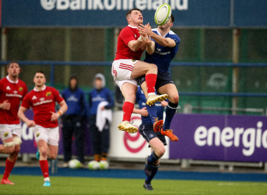 Calvin Nash and Jack Kelly compete for a high ball.