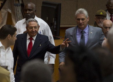 Cuba's President Raul Castro, followed by his successor Miguel Diaz-Canel