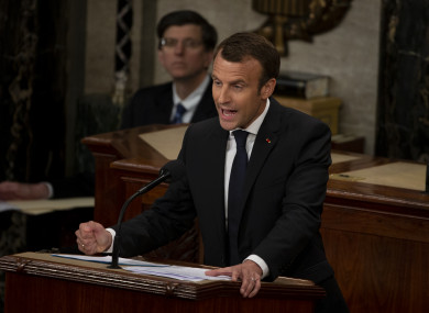 French President Emmanuel Macron delivers a joint address to the United States congress at the United States Capitol in Washington.