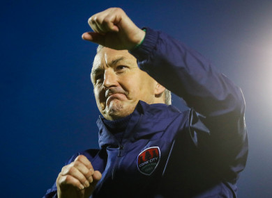 Cork City manager John Caulfield celebrates after last night's win over Dundalk at Turner's Cross.