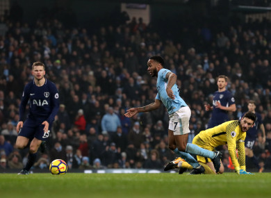 Raheem Sterling scoring against Tottenham in December.