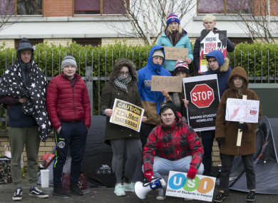 File photo of students sleeping out last week outside Shanowen Hall used as Dublin City University accommodation.