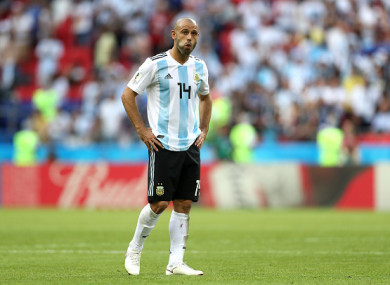 Mascherano at the final whistle following Argentina's World Cup exit.