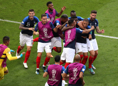 Mbappe celebrates alongside his France team-mates.