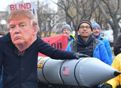 Protesters demonstrating against nuclear weapons in front of the US Embassy in Berlin last November.