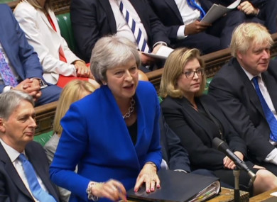 Prime Minister Theresa May speaks during Prime Minister's Questions today.