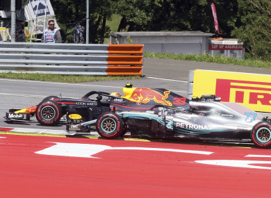 Max Verstappen and Mercedes driver Valtteri Bottas side by side during today's race.