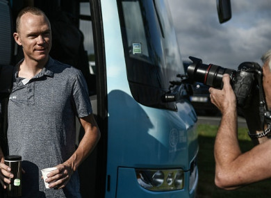 Froome getting off the Team Sky bus in Saint-Mars-la-Reorthe yesterday.