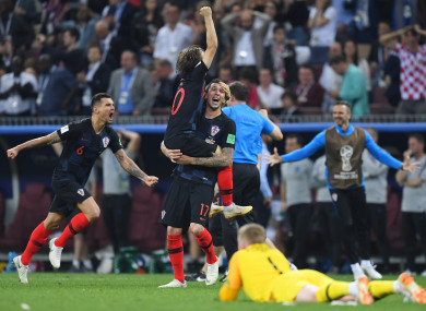 Croatia players celebrate after beating England.