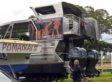 The boat which was damaged by the lava.